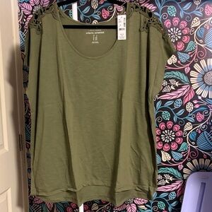 Addition Elle Olive Lace Shoulder Top